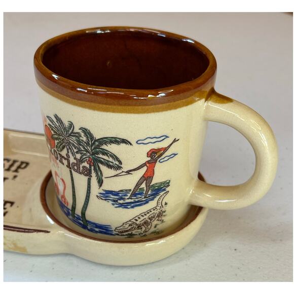 Old Novelty Florida Coffee Cup and Ashtray Set. Very Cool and Unusual - Picture 3 of 5